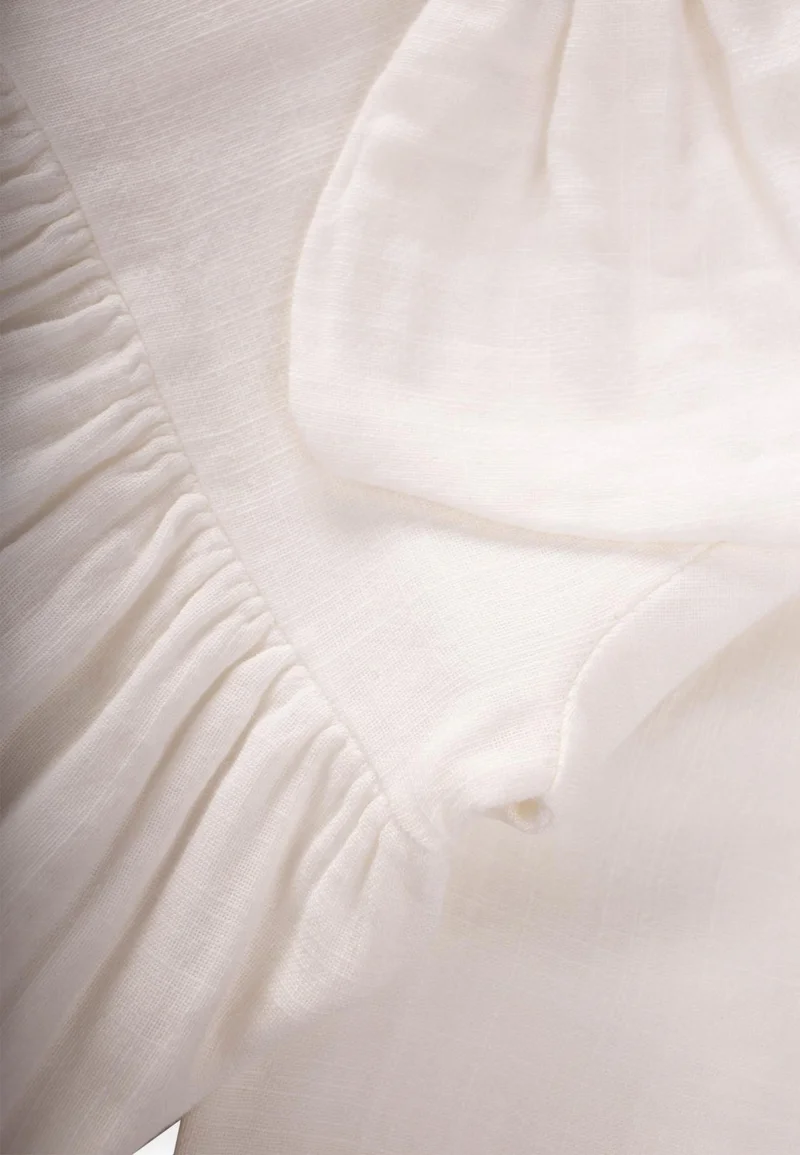 Cigit Seasonal Muslin Girl Dress with Bow Collar, 2-10 Years Off White