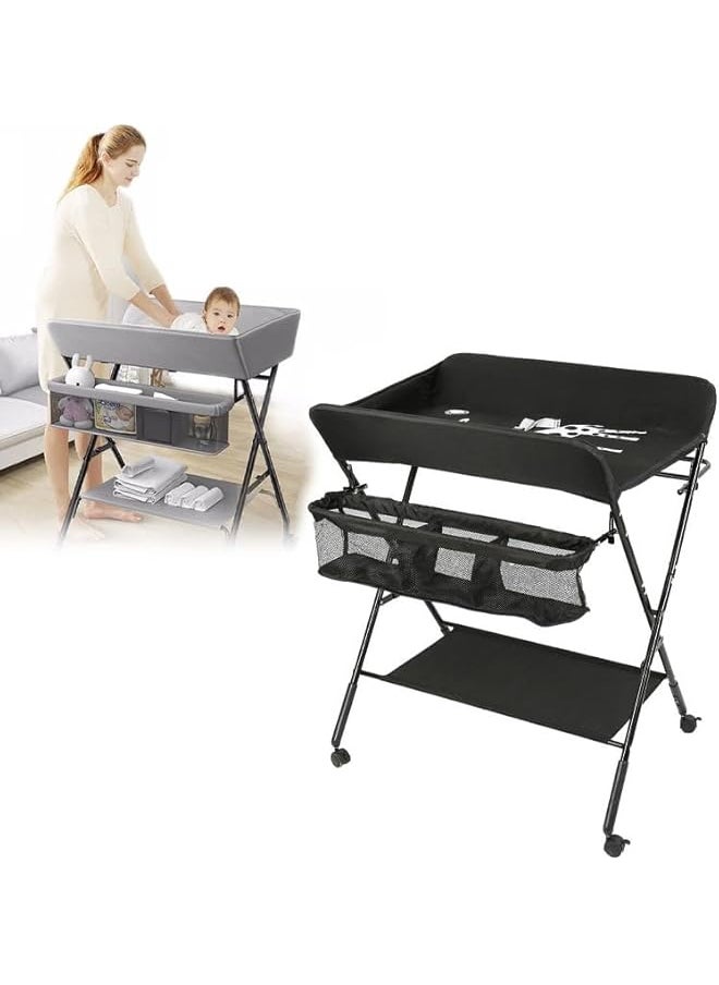 FUN MOMENT Waterproof Baby Changing Table Portable Foldable With Wheels Portable Nursery Organizer For Newborn  - Image 2