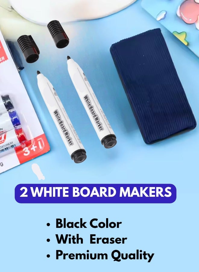 Whiteboard Marker Set of 2 with Eraser – Black color | Smooth Writing, Low Odor, Non-Toxic | Best for School, home and Office - Image 1