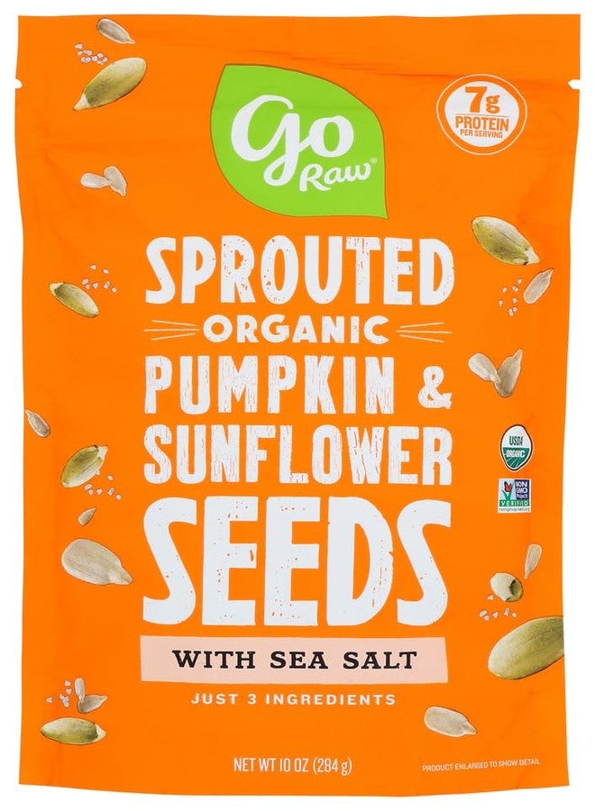 Go Raw Sprouted Organic Pumpkin & Sunflower Seeds with Sea Salt, 7g Protein per Serving, Just 3 Ingredients, Vegan, Kosher, Keto & Paleo Friendly, USDA Certified Organic, Gluten Free & Non-GMO, 10 Ounce (Pack of 6)