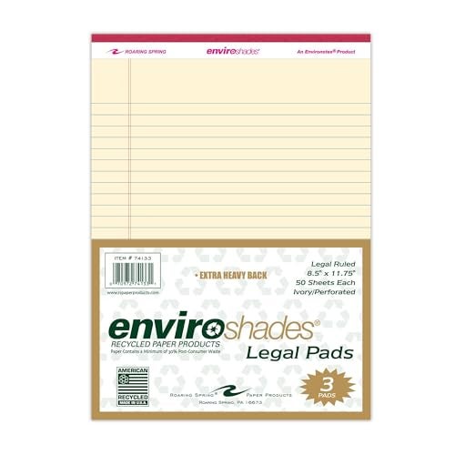 ROARING SPRING Enviroshades Recycled Colored Legal Pads, Ivory, 3 Pack, 8.5" x 11", Legal Ruled, 50 Sheets Per Pad, 15 lb Perforated Paper, Made in USA - Image 1