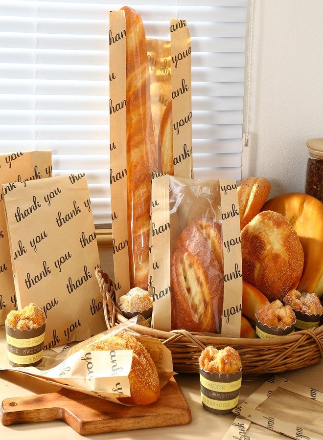 Epakh 100pcs Thank You French Bread Bags Bulk with Clear Window for French Bread Bakery Storage and Biscuits Packaging 18 x 6.5 x 2 Inch Baguette Paper Bags for Mom Grandma Birthday Party - Image 3