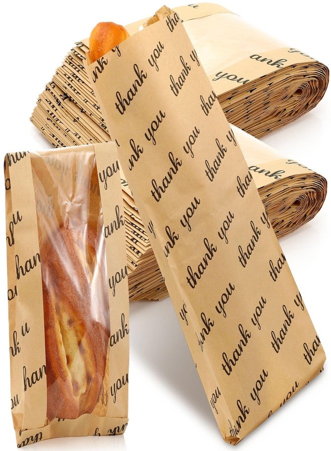 Epakh 100pcs Thank You French Bread Bags Bulk with Clear Window for French Bread Bakery Storage and Biscuits Packaging 18 x 6.5 x 2 Inch Baguette Paper Bags for Mom Grandma Birthday Party - Image 1