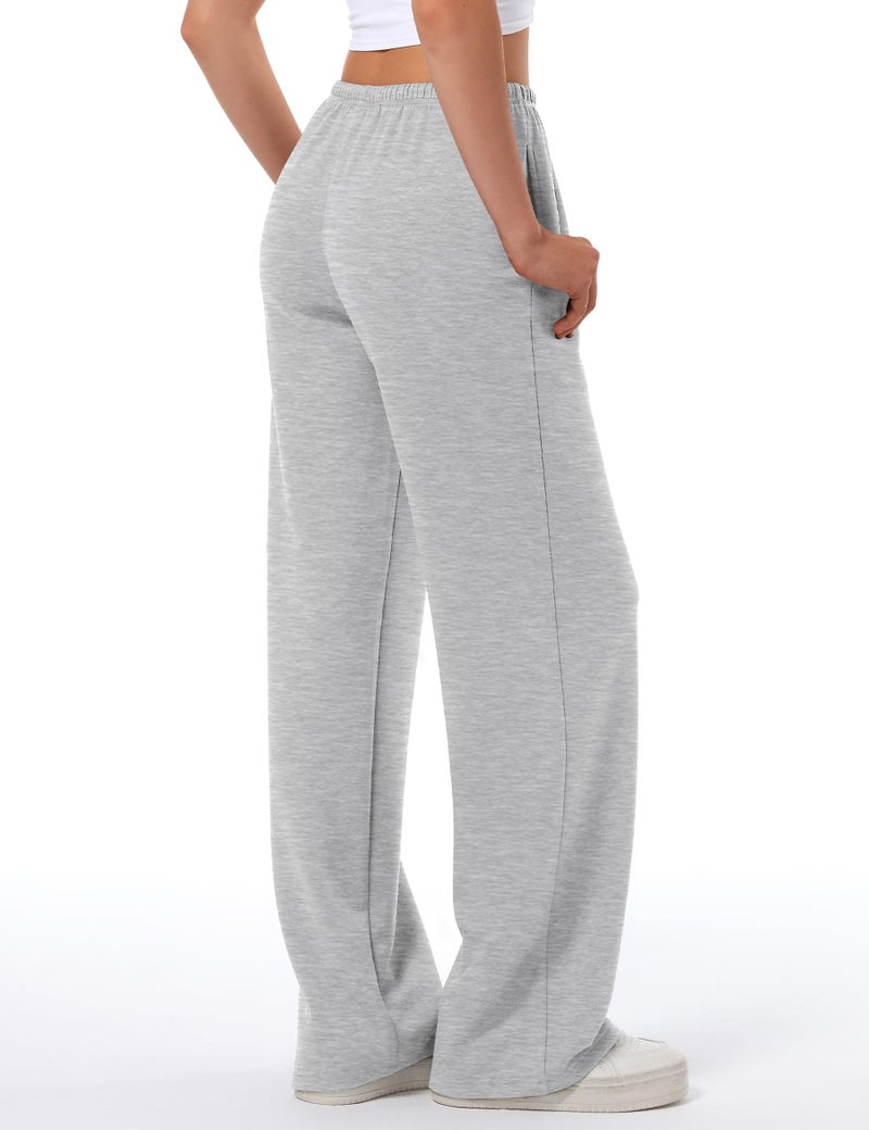 HeSaYep Women's Wide Leg Sweatpants Straight Leg Lowrise Sweat Pants Drawstring Elastic Low Waist Pants with Pockets, Grey M - Image 4