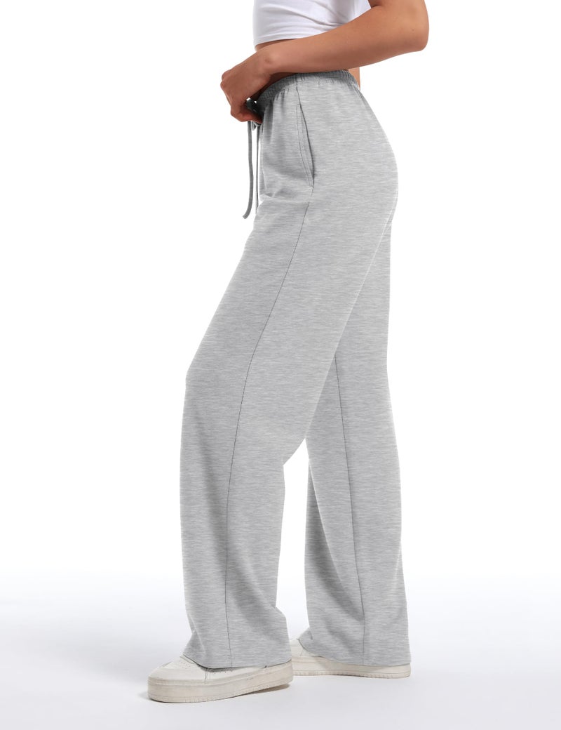 HeSaYep Women's Wide Leg Sweatpants Straight Leg Lowrise Sweat Pants Drawstring Elastic Low Waist Pants with Pockets, Grey M - Image 3