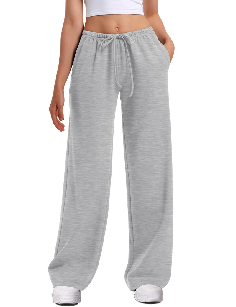 HeSaYep Women's Wide Leg Sweatpants Straight Leg Lowrise Sweat Pants Drawstring Elastic Low Waist Pants with Pockets, Grey M - Image 1