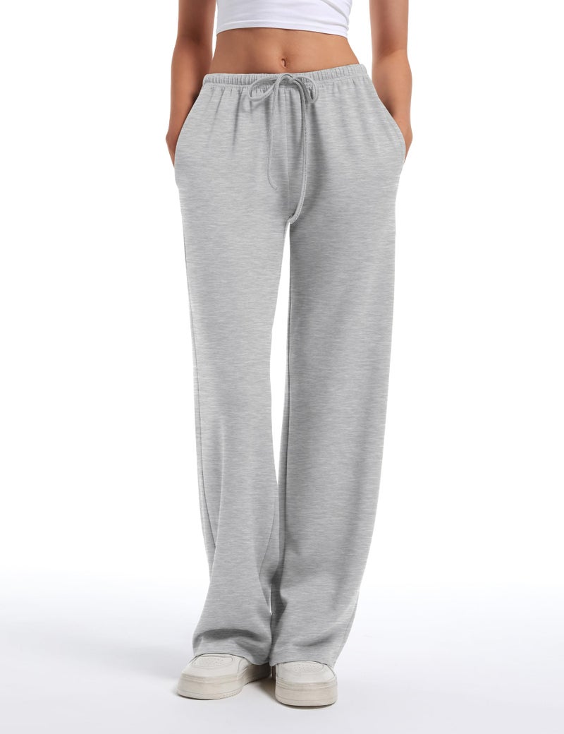 HeSaYep Women's Wide Leg Sweatpants Straight Leg Lowrise Sweat Pants Drawstring Elastic Low Waist Pants with Pockets, Grey M - Image 5