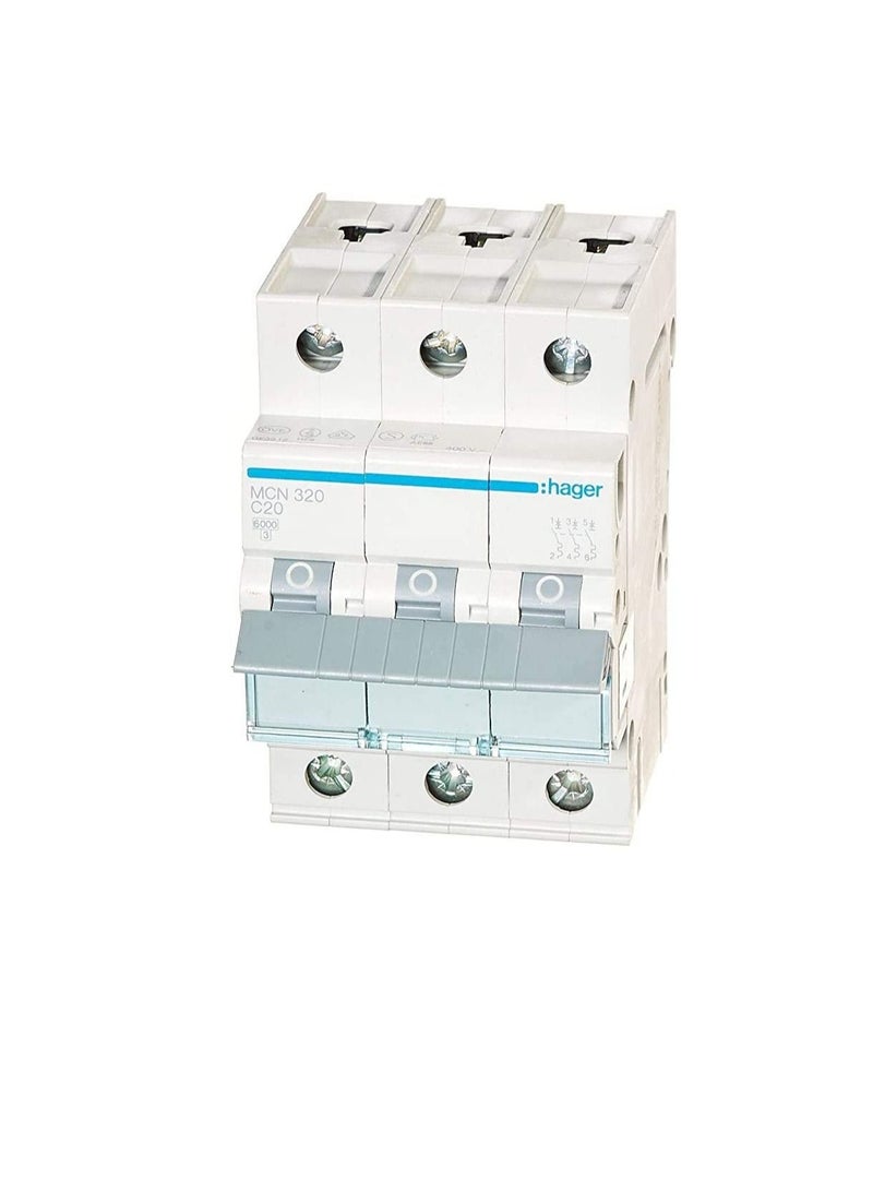 Hager HAGER Miniature circuit breaker Three Pole 20A 6KA TP MCB TYPE C MCN320 *ONEKONEKT  - Image 3