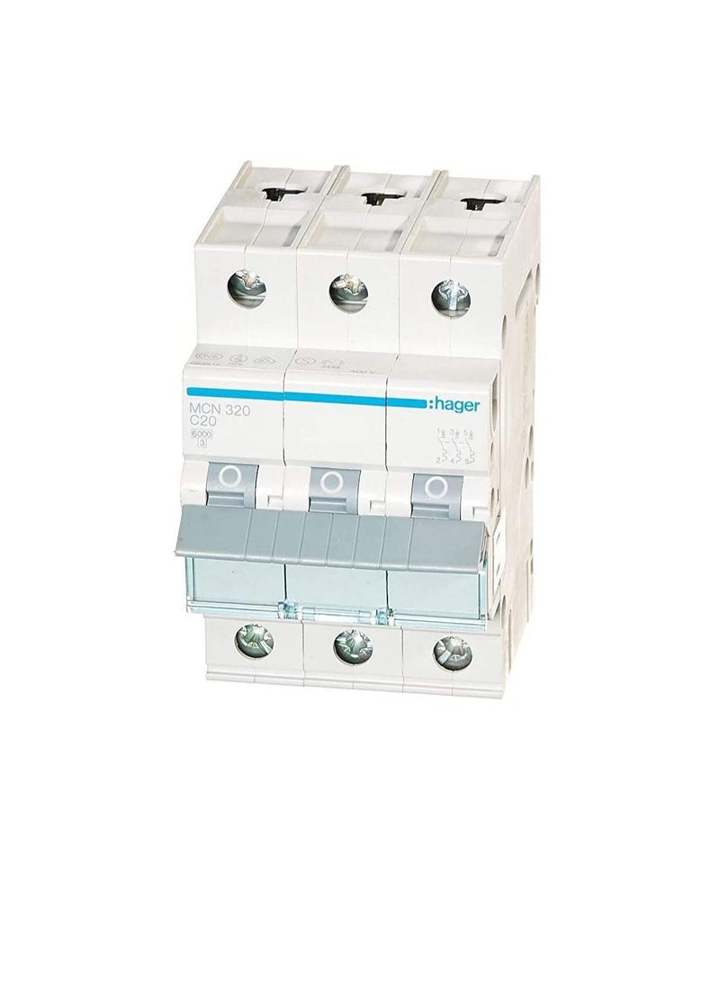 Hager HAGER Miniature circuit breaker Three Pole 20A 6KA TP MCB TYPE C MCN320 *ONEKONEKT  - Image 2