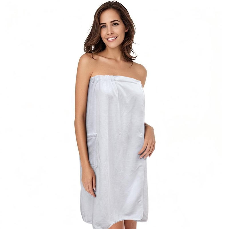 SINLAND Womens Spa Wrap Microfiber Lightweight Knee Length Bath Body Wrap Shower Towels with Adjustable Closure 32 Inch x 60 Inch White