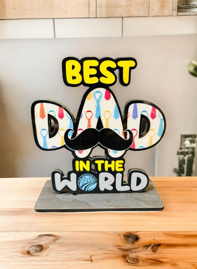 WARMINGO DE Best Dad In The World Wooden Trophy gift For Father or Dad | Fathers day Gift | Best Gift For Dad (Multicolor 6 x 5.5 Inches) - Image 1