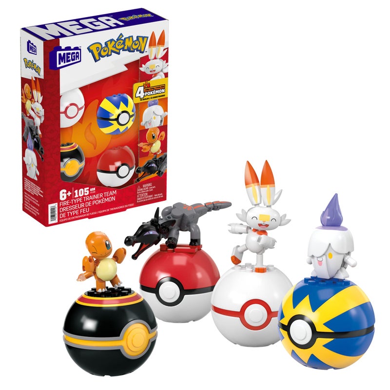 Mega Brands MEGA Pokémon Fire-Type Team Building Toy Kit, 4 Action Figures (105 Pieces) for Kids - Image 1