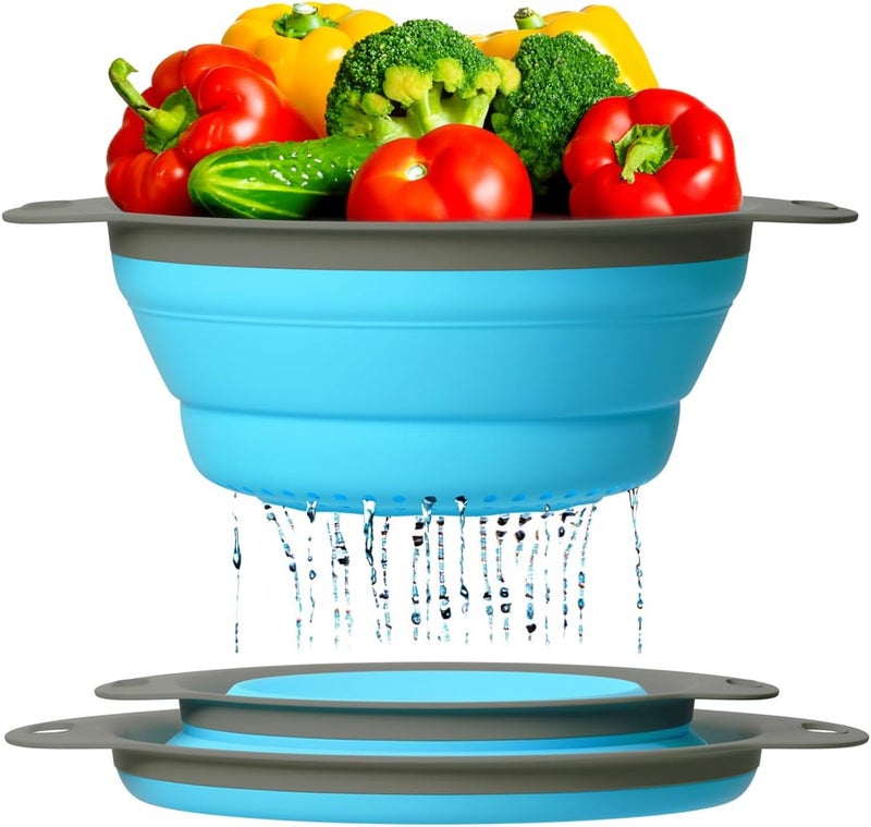 Comfify Ultimate Kitchen Strainers Set of 2 - Collapsible Silicone Colanders for Easy Storage by - Use with Pasta & Veggies or as a Fruit or Berry Bowl with Strainer - Irreplaceable for Campers - Blue - Image 1