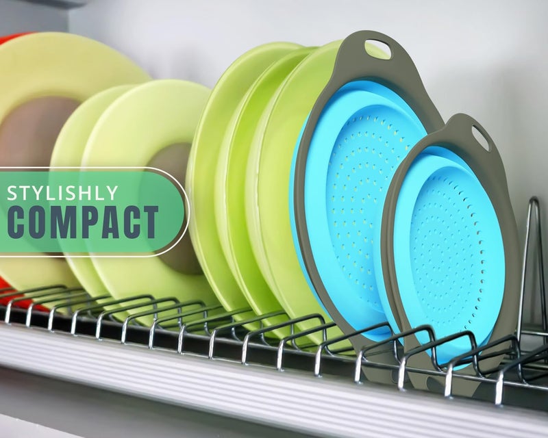 Comfify Ultimate Kitchen Strainers Set of 2 - Collapsible Silicone Colanders for Easy Storage by - Use with Pasta & Veggies or as a Fruit or Berry Bowl with Strainer - Irreplaceable for Campers - Blue - Image 4