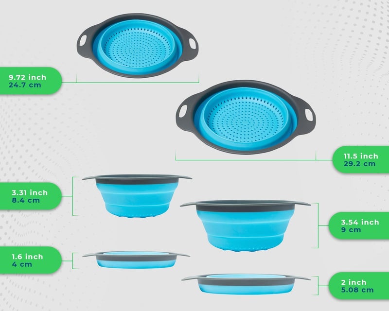 Comfify Ultimate Kitchen Strainers Set of 2 - Collapsible Silicone Colanders for Easy Storage by - Use with Pasta & Veggies or as a Fruit or Berry Bowl with Strainer - Irreplaceable for Campers - Blue - Image 3
