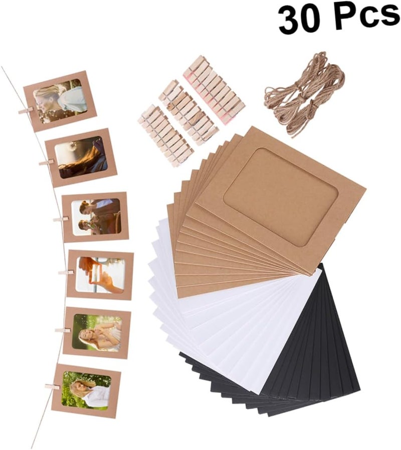 VOSAREA 30pcs Kraft Paper Photo Frames with Clips Ropes DIY Wall Decoration for Memories for Wedding Decor Photo Projects - Image 4