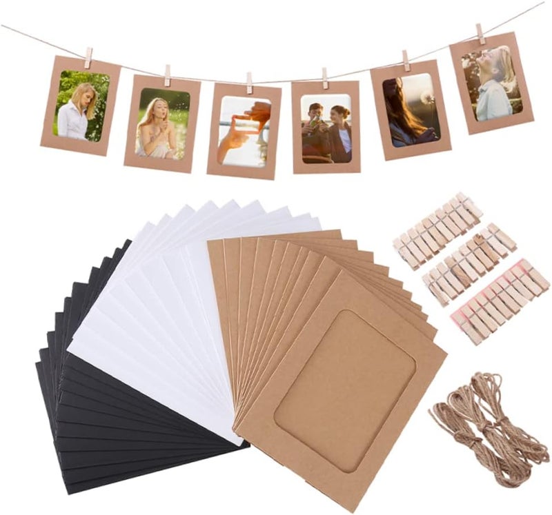 VOSAREA 30pcs Kraft Paper Photo Frames with Clips Ropes DIY Wall Decoration for Memories for Wedding Decor Photo Projects - Image 1