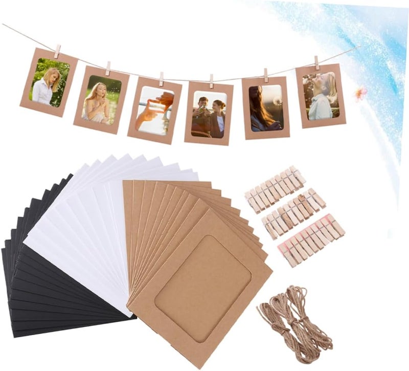 VOSAREA 30pcs Kraft Paper Photo Frames with Clips Ropes DIY Wall Decoration for Memories for Wedding Decor Photo Projects - Image 5