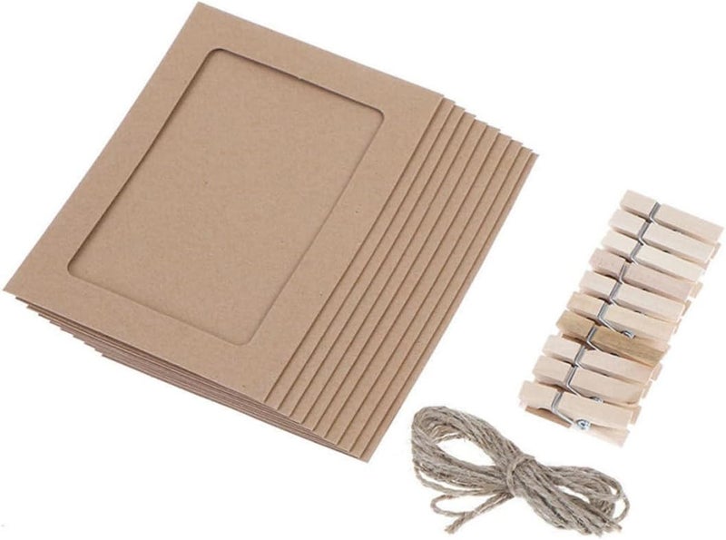 VOSAREA 30pcs Kraft Paper Photo Frames with Clips Ropes DIY Wall Decoration for Memories for Wedding Decor Photo Projects - Image 3