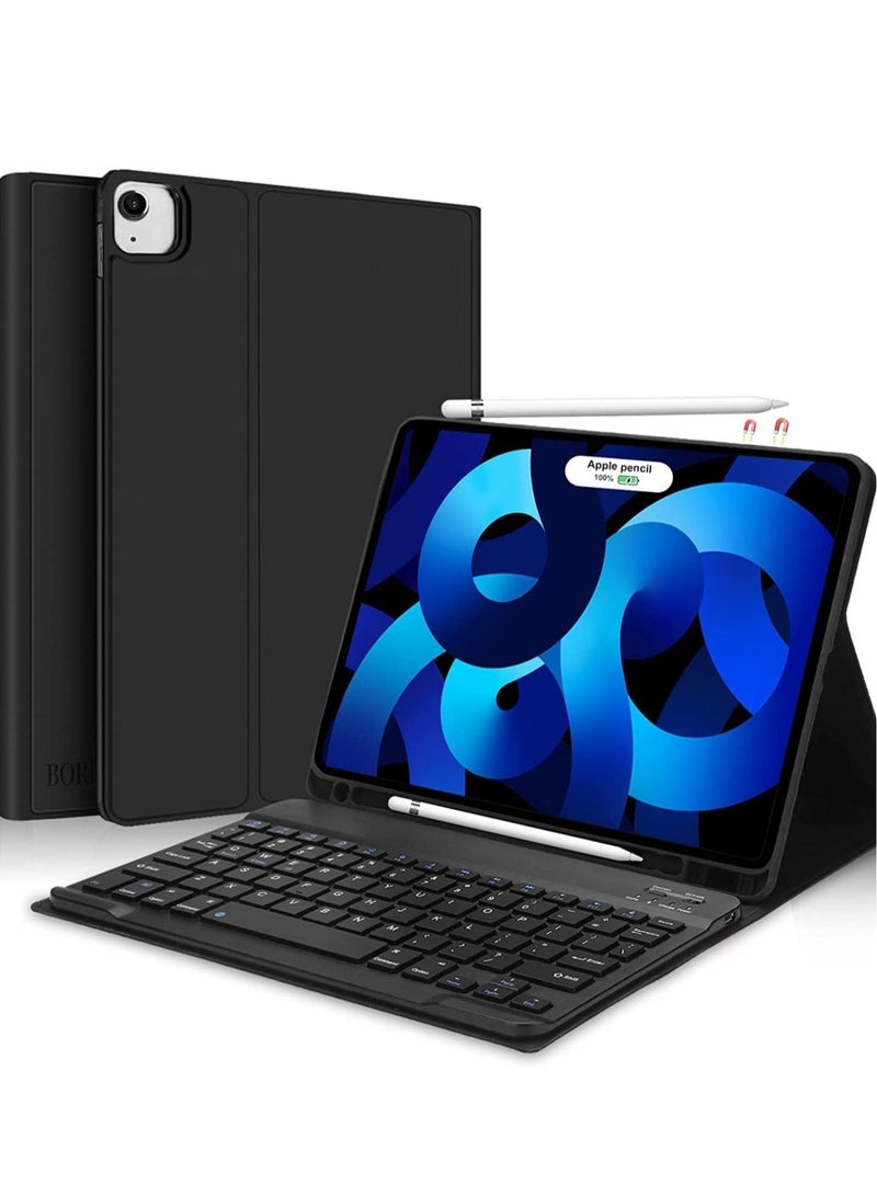 MUNTAQI Keyboard Case for iPad Air 4th Generation 10.9 2020 with Pencil Holder,PU Leather Auto Wake/Sleep Smart Cover with BT Detachable Keyboard,Compatible with iPad 10.9 inch/Pro 11 inch -Black - Image 1