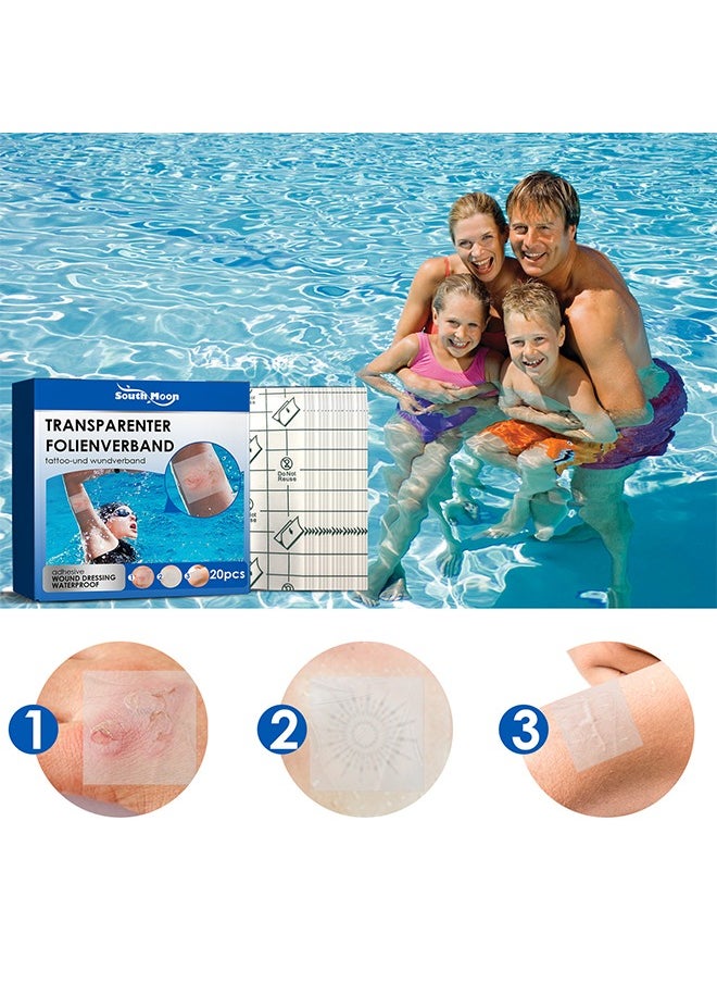 SOUTH MOON - Adhesive Wound Dressing Waterproof - 20 Pcs Transparent Waterproof Patch, Stretch Adhesive Bandages, Tattoo Protective Transparent Film - Image 1