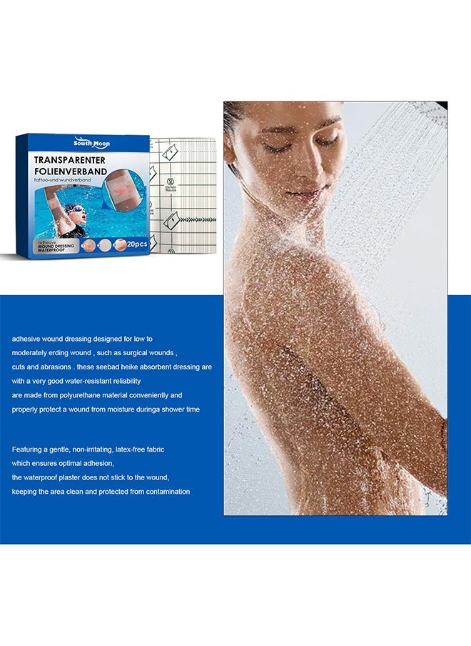 SOUTH MOON - Adhesive Wound Dressing Waterproof - 20 Pcs Transparent Waterproof Patch, Stretch Adhesive Bandages, Tattoo Protective Transparent Film - Image 1