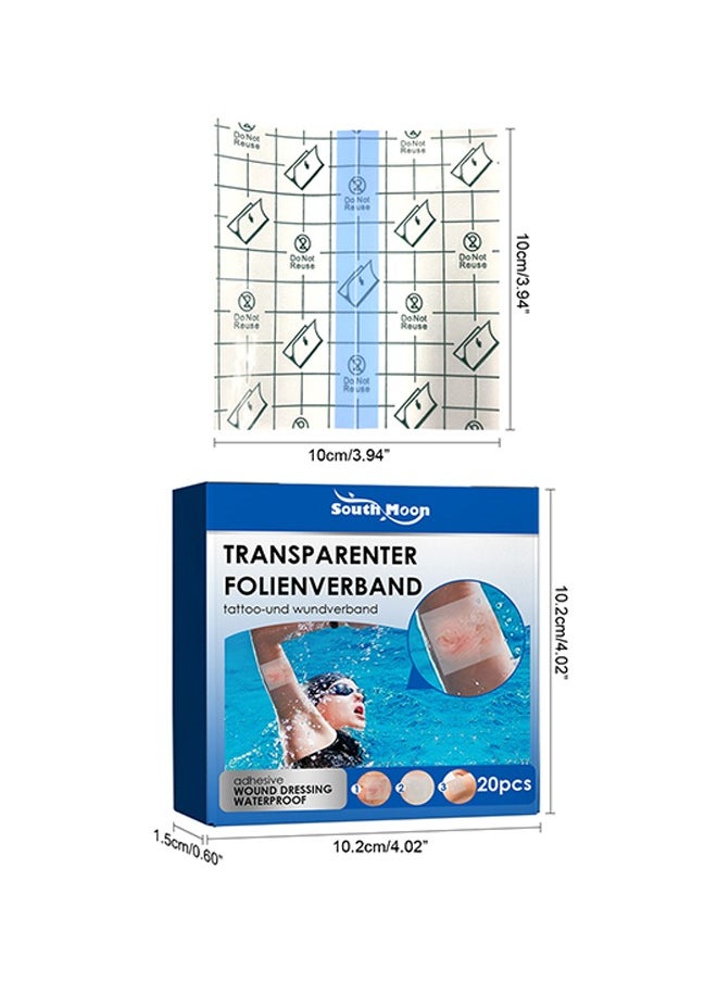 SOUTH MOON - Adhesive Wound Dressing Waterproof - 20 Pcs Transparent Waterproof Patch, Stretch Adhesive Bandages, Tattoo Protective Transparent Film - Image 1