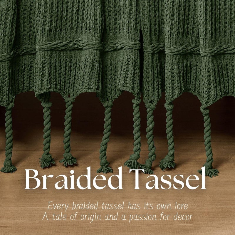 DOWN HOME Boho Knitted Chenille Blanket with Tassels - Lightweight & Soft All-Season Throw - 3D Classic Pattern for Living Room Bedroom Couch, Imperial Green, Throw 50"x60" - Image 5