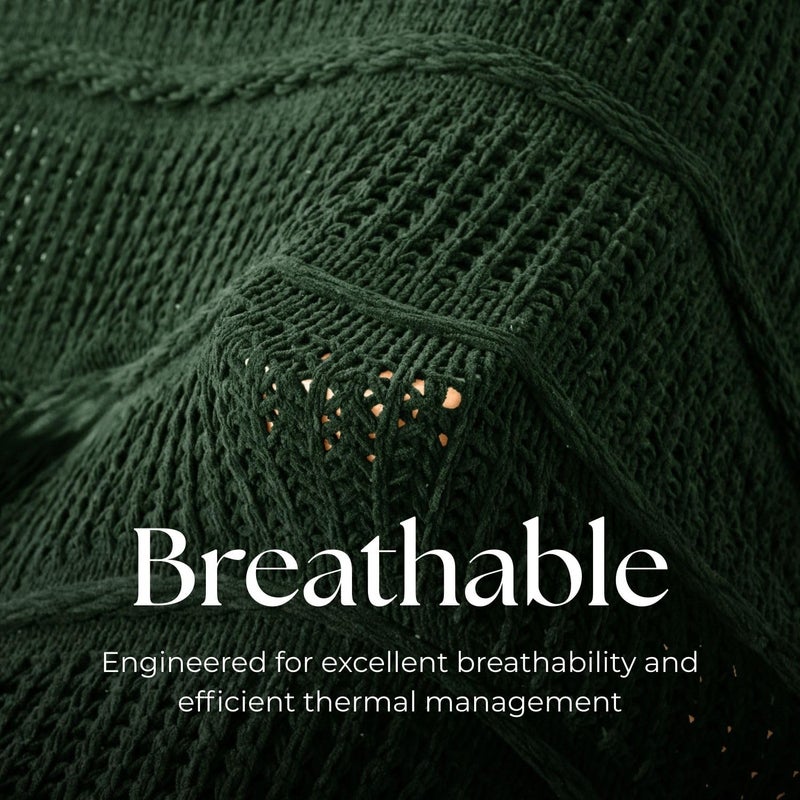 DOWN HOME Boho Knitted Chenille Blanket with Tassels - Lightweight & Soft All-Season Throw - 3D Classic Pattern for Living Room Bedroom Couch, Imperial Green, Throw 50"x60" - Image 4