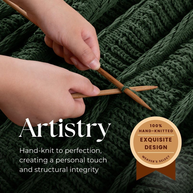 DOWN HOME Boho Knitted Chenille Blanket with Tassels - Lightweight & Soft All-Season Throw - 3D Classic Pattern for Living Room Bedroom Couch, Imperial Green, Throw 50"x60" - Image 3