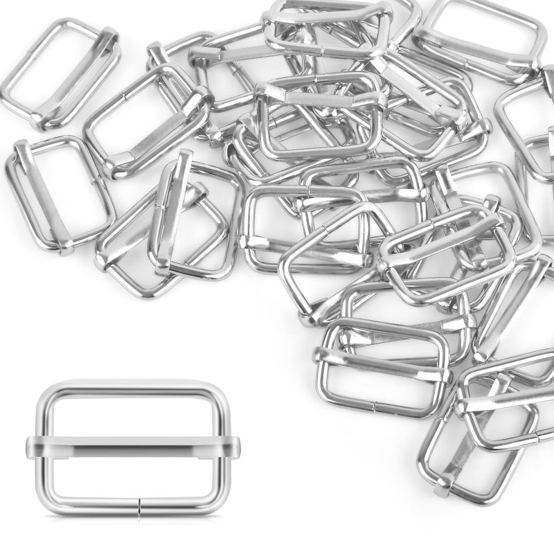 ERKOON 30 Pieces Slide BuckleMetal Triglide Slides Rectangle Adjustable Webbing Slider for Purse Making Bag Making Making DIY Accessories Silver (1 inch) - Image 1