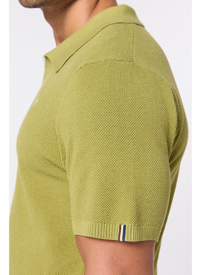 Mannerism The Ripe Kiwi Green Cotton V-Neck Polo Comfort Fit - Image 5