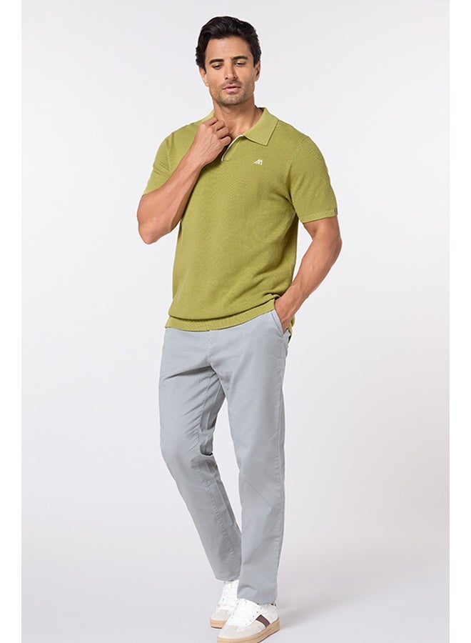Mannerism The Ripe Kiwi Green Cotton V-Neck Polo Comfort Fit - Image 3
