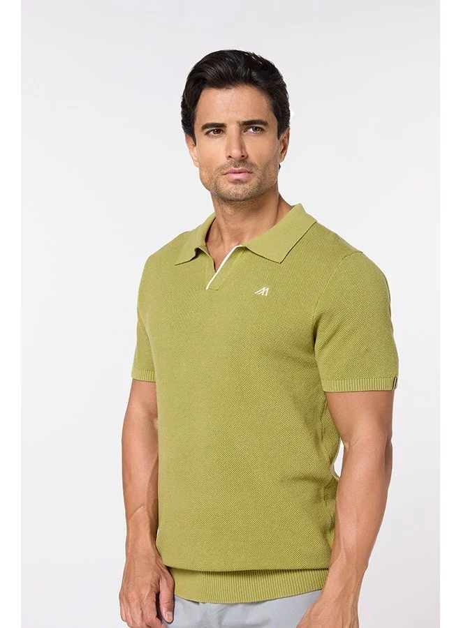 تكلف The Ripe Kiwi Green Cotton V-Neck Polo Comfort Fit