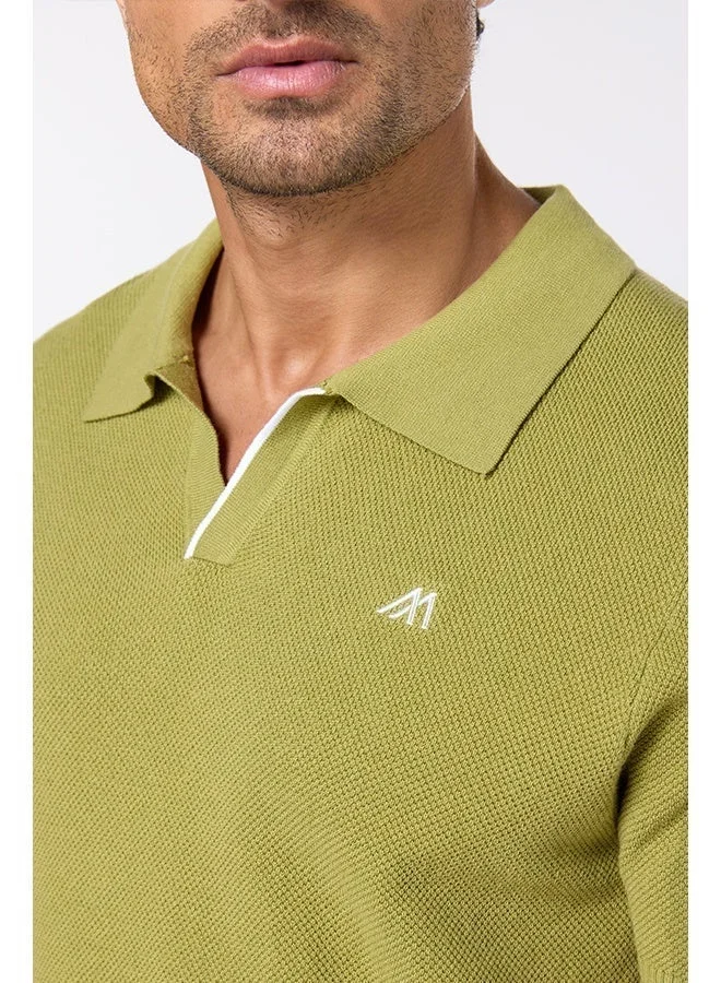 تكلف The Ripe Kiwi Green Cotton V-Neck Polo Comfort Fit