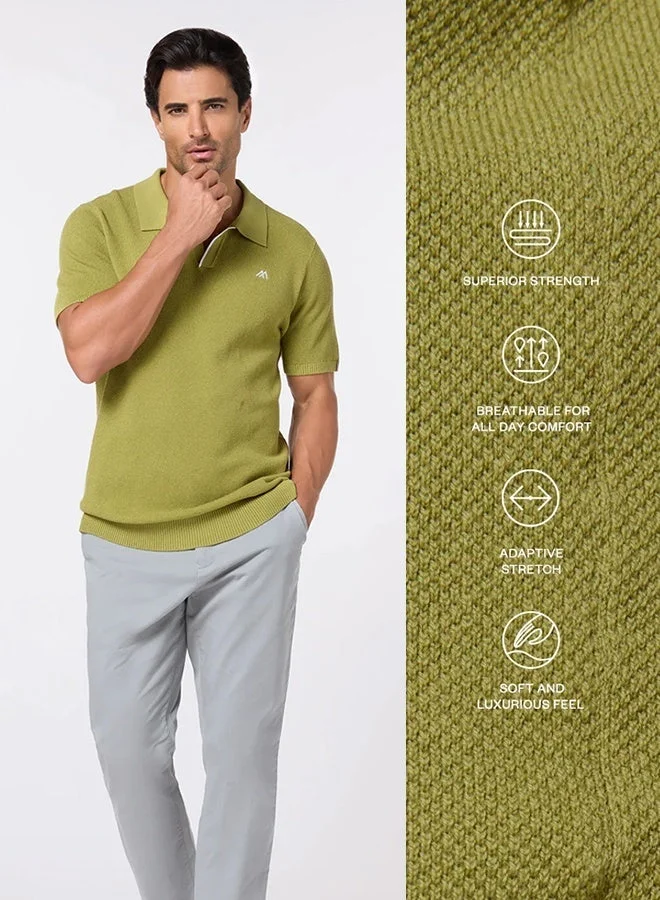MANNERISM  The Ripe Kiwi Green Cotton V-Neck Polo Comfort Fit for Men | Best Price UAE