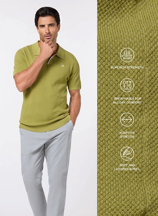 مانرزم The Ripe Kiwi Green Cotton V-Neck Polo Comfort Fit - Image 3