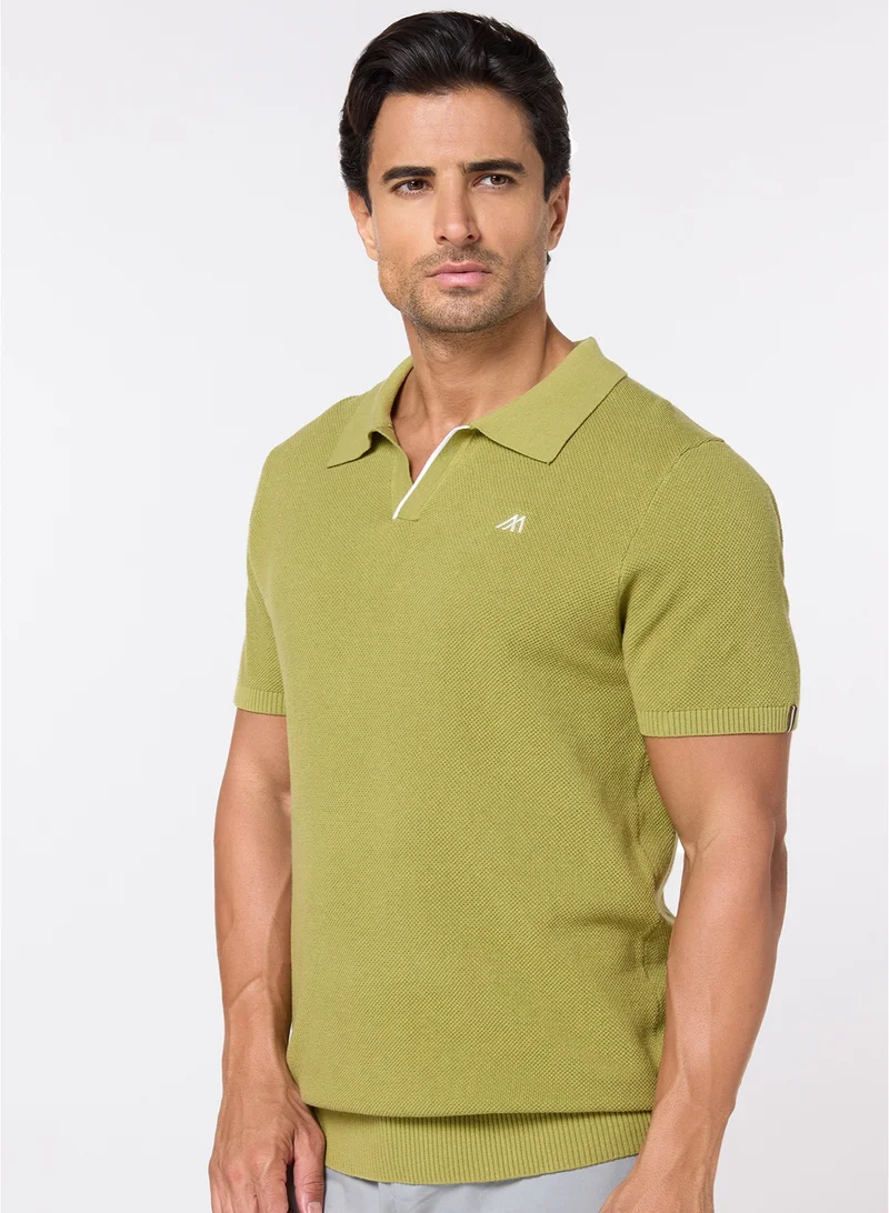 مانرزم The Ripe Kiwi Green Cotton V-Neck Polo Comfort Fit