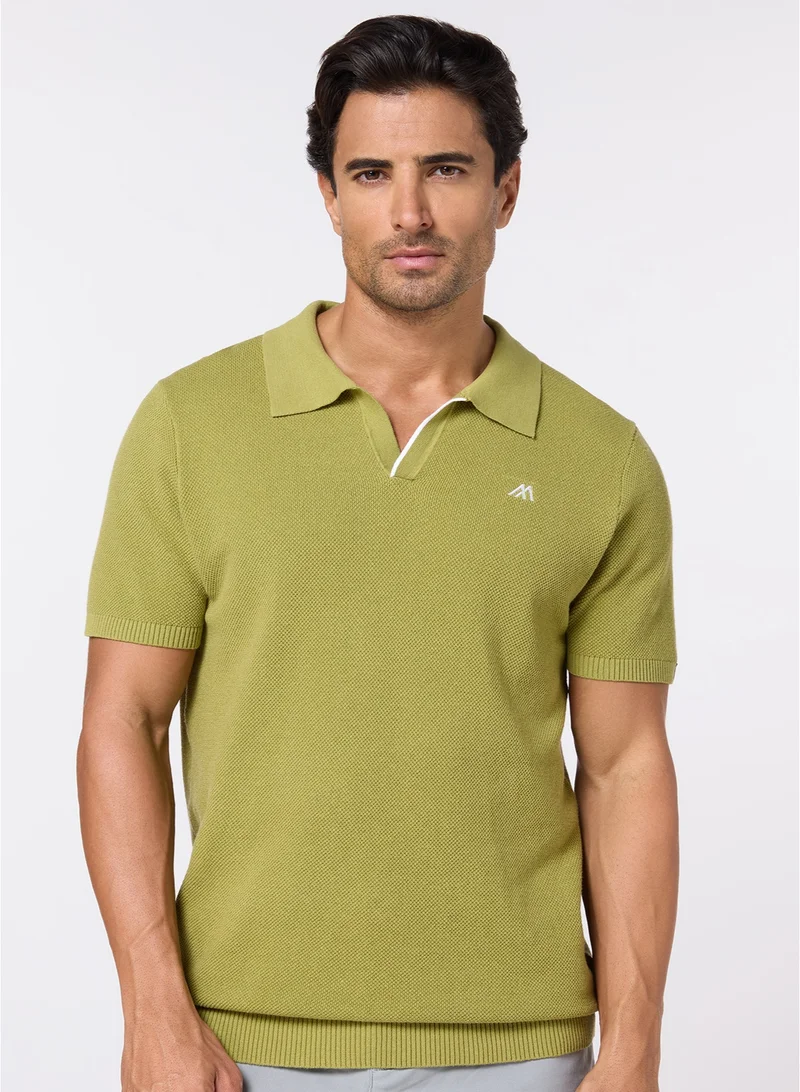 MANNERISM  The Ripe Kiwi Green Cotton V-Neck Polo Comfort Fit for Men | Best Price UAE