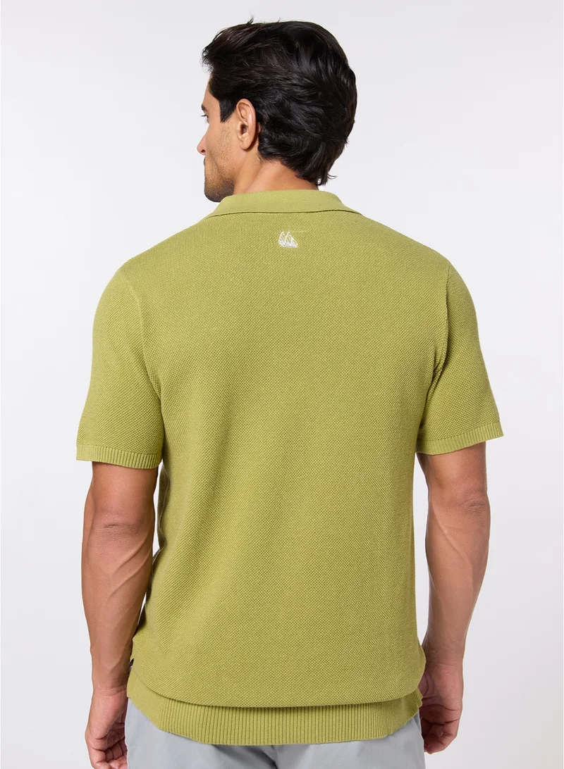 MANNERISM  The Ripe Kiwi Green Cotton V-Neck Polo Comfort Fit for Men | Best Price UAE