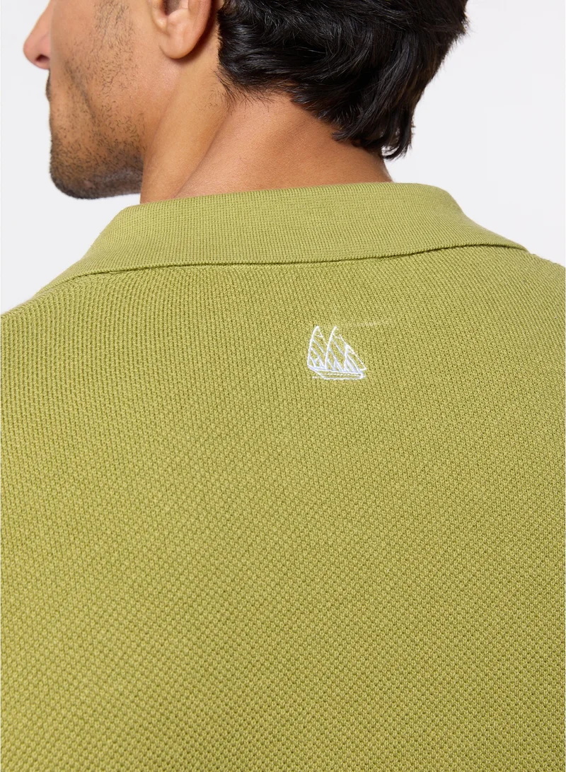 MANNERISM  The Ripe Kiwi Green Cotton V-Neck Polo Comfort Fit for Men | Best Price UAE