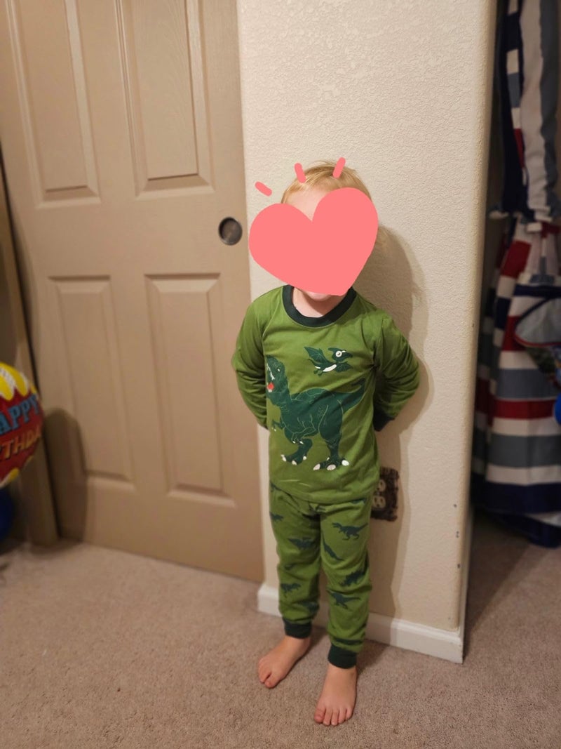 Popshion Little Boys Space Pajamas Sets for Toddler 100% Cotton Dinosaur Train Rocket Glow in Dark Sleepwear Long Sleeve 2 Piece kids Clothes Pjs 3-7T green dinosaur-6259-3T - Image 2