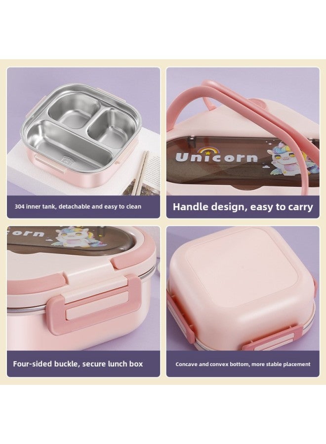 304 Stainless Steel Lunch Box Student Lunch Box Lunch Box Microwave Oven Compartment Lunch Box Work Insulation Cartoon Lunch Box-Specifications:Blue Space Bear Three Grid ]-Color:201 Stainless Steel Liner ]  - Image 5