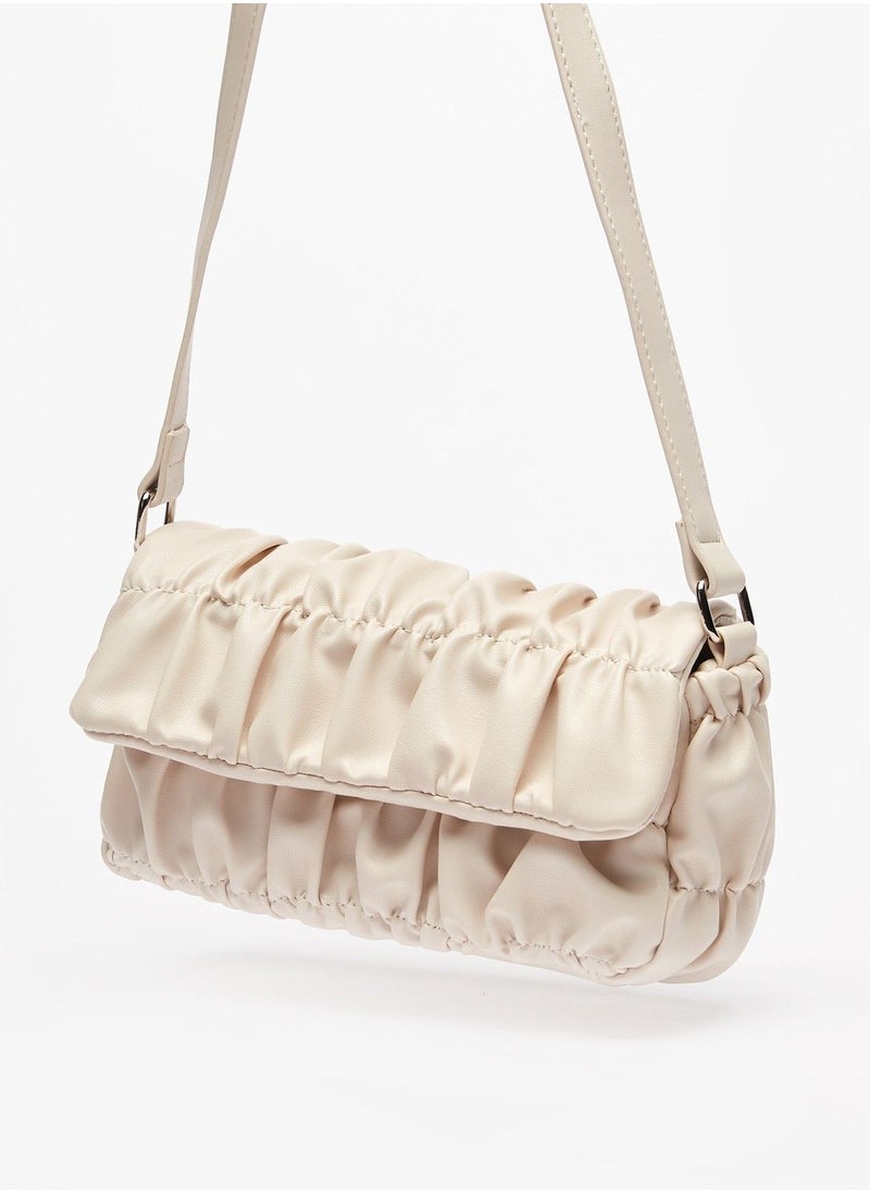 shoexpress - Solid Pleat Detail Shoulder Bag with Adjustable Strap and Magnetic Closure - Image 1