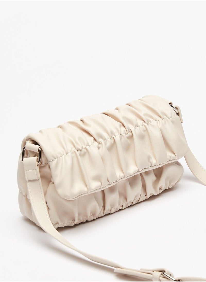 shoexpress - Solid Pleat Detail Shoulder Bag with Adjustable Strap and Magnetic Closure - Image 1