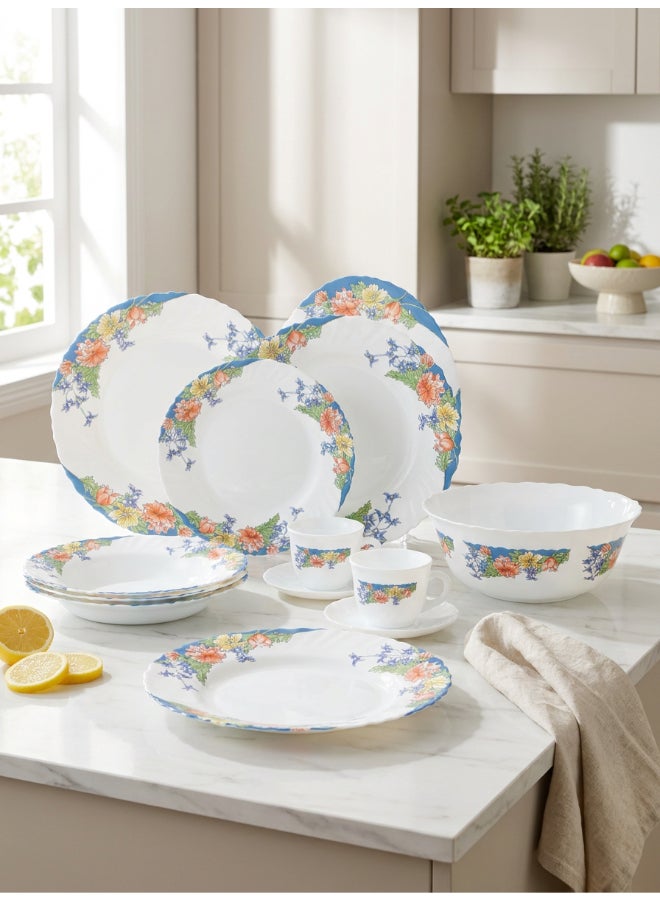 Luminarc Arcopal Florine 38 Piece Dinner Set includes 6 x 25cm Dinner Plates, 6 x 21cm Soup Plates, 6 x 19 cm Dessert Plates, 6 x 12 cm Soup Bowls, 1x 21cm Salad Bowl + 1 x 25 cm Oval Platter,  6  x 22cl Teacups, 6 x 14cm Saucers, Tempered High Qualtiy Glass, Chip resistant, Microwave Safe - Image 2