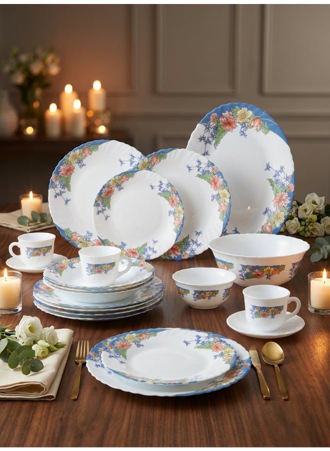 Luminarc Arcopal Florine 38 Piece Dinner Set includes 6 x 25cm Dinner Plates, 6 x 21cm Soup Plates, 6 x 19 cm Dessert Plates, 6 x 12 cm Soup Bowls, 1x 21cm Salad Bowl + 1 x 25 cm Oval Platter,  6  x 22cl Teacups, 6 x 14cm Saucers, Tempered High Qualtiy Glass, Chip resistant, Microwave Safe - Image 4