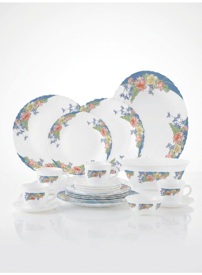 Luminarc Arcopal Florine 38 Piece Dinner Set includes 6 x 25cm Dinner Plates, 6 x 21cm Soup Plates, 6 x 19 cm Dessert Plates, 6 x 12 cm Soup Bowls, 1x 21cm Salad Bowl + 1 x 25 cm Oval Platter,  6  x 22cl Teacups, 6 x 14cm Saucers, Tempered High Qualtiy Glass, Chip resistant, Microwave Safe - Image 1