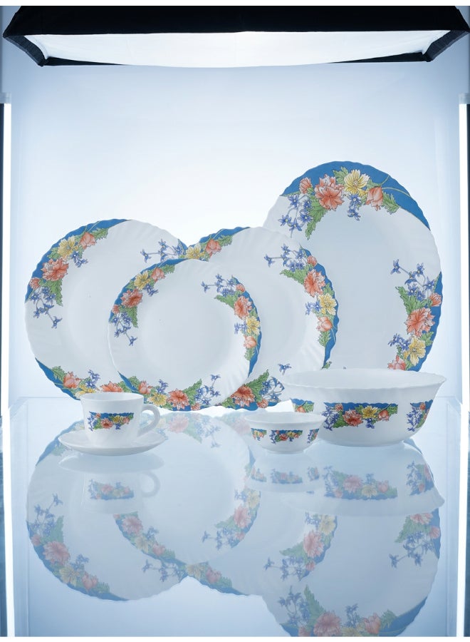 Luminarc Arcopal Florine 38 Piece Dinner Set includes 6 x 25cm Dinner Plates, 6 x 21cm Soup Plates, 6 x 19 cm Dessert Plates, 6 x 12 cm Soup Bowls, 1x 21cm Salad Bowl + 1 x 25 cm Oval Platter,  6  x 22cl Teacups, 6 x 14cm Saucers, Tempered High Qualtiy Glass, Chip resistant, Microwave Safe - Image 5