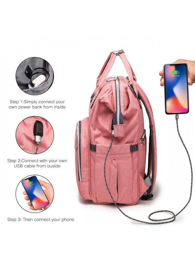 Erdoran Erdoran Diaper Bag Backpack MultiFunction Waterproof Travel Baby Bag with USB Charging Port for Mom, Large Capacity, Stylish and Durable, Pink  - Image 1